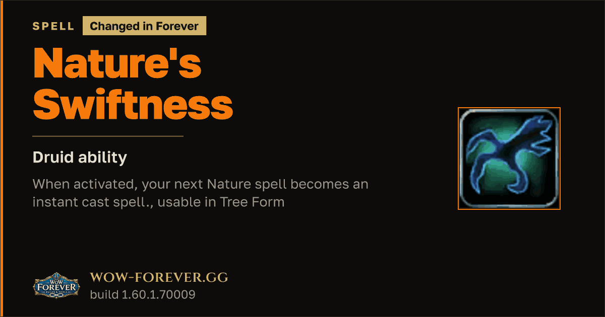 The preview card for Nature's Swiftness - Druid Talent