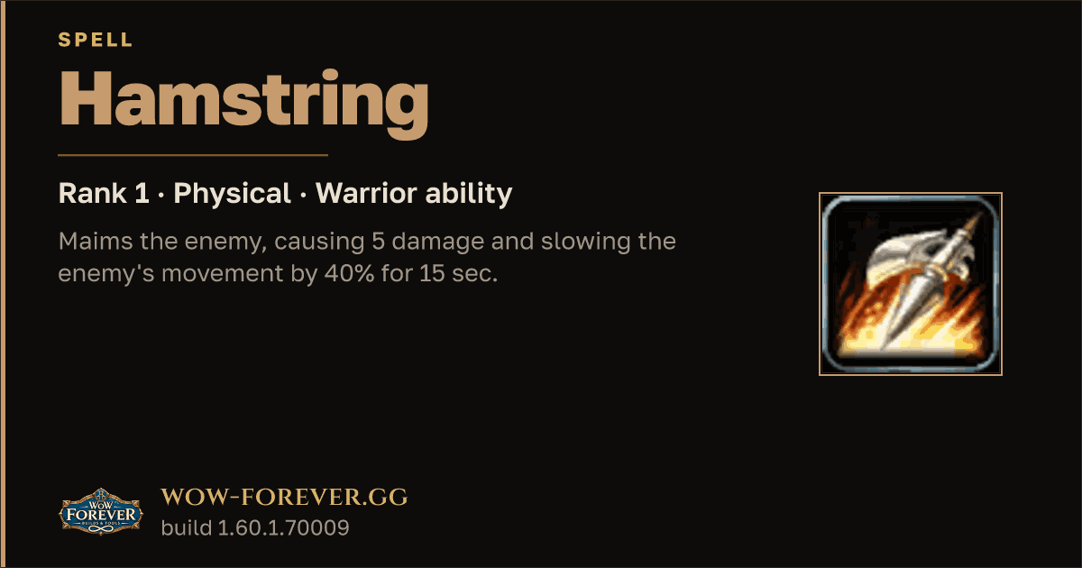 The preview card for Hamstring (Rank 1) - Warrior Spell