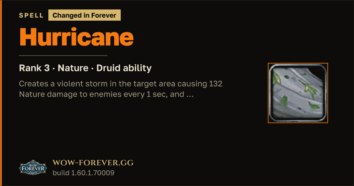 The preview card for Hurricane (Rank 3) - Druid Spell