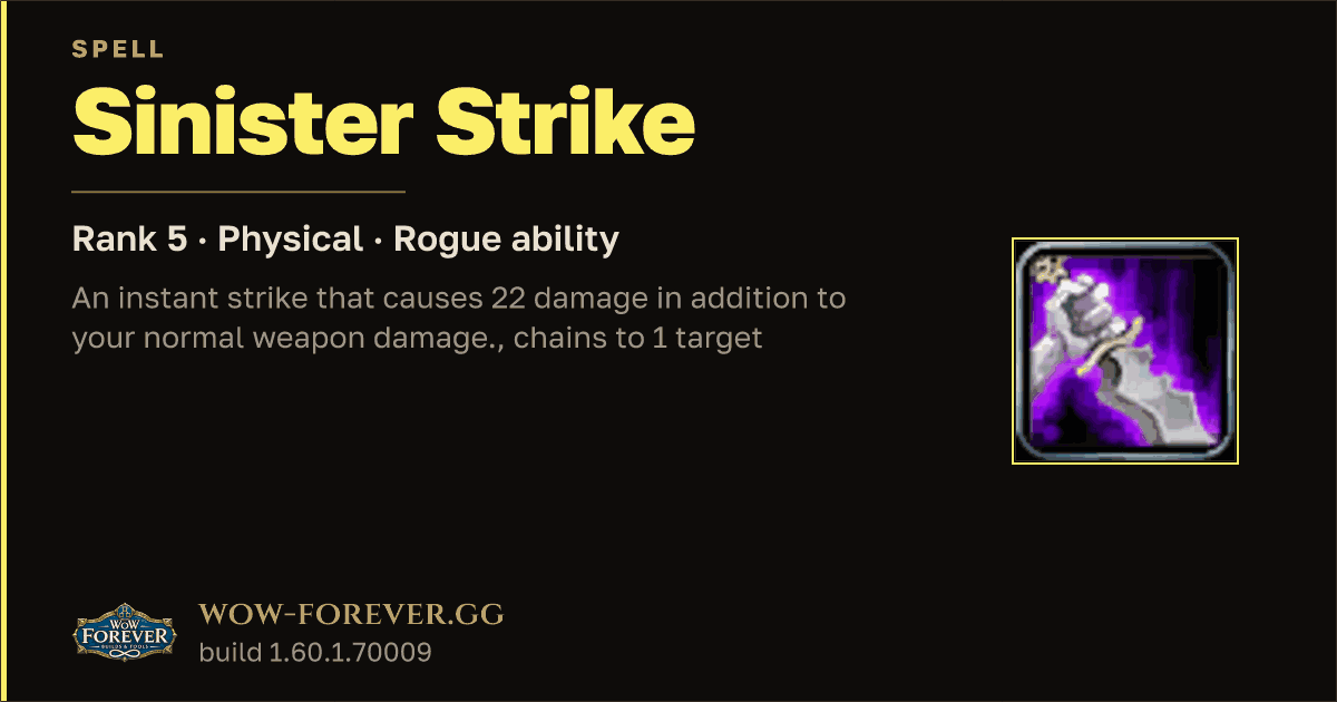 The preview card for Sinister Strike (Rank 5) - Rogue Spell