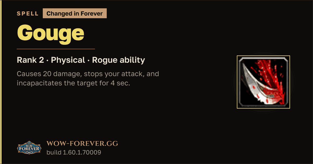 The preview card for Gouge (Rank 2) - Rogue Spell