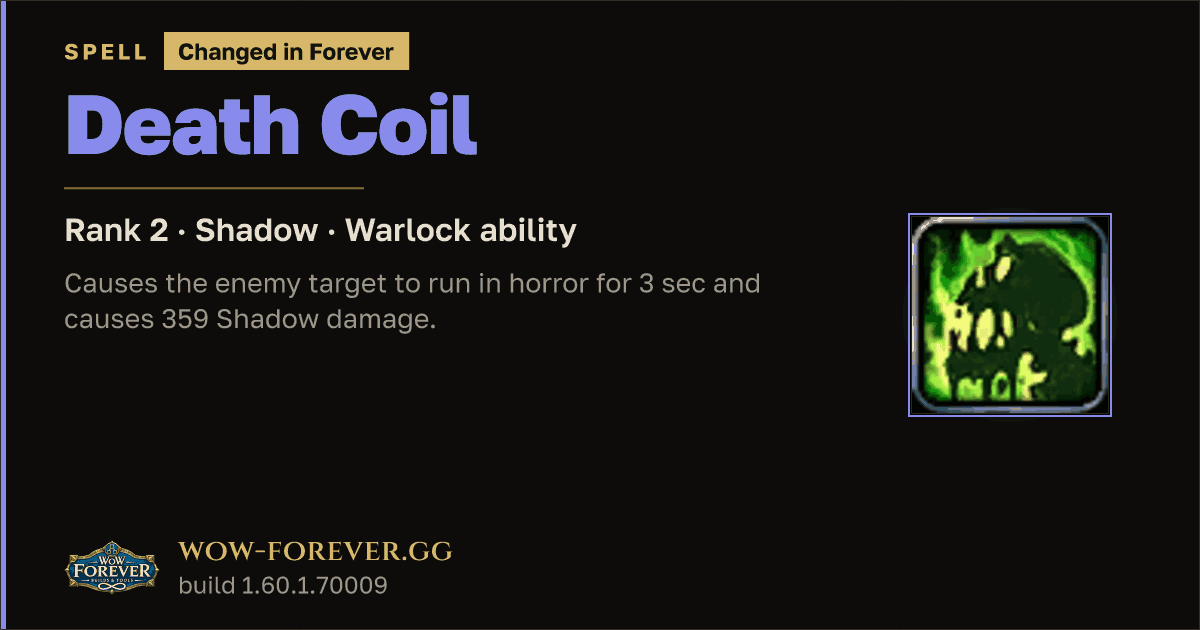 The preview card for Death Coil (Rank 2) - Warlock Spell