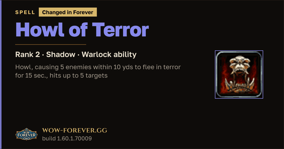 The preview card for Howl of Terror (Rank 2) - Warlock Spell