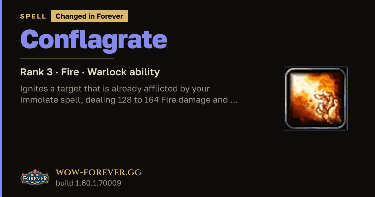 The preview card for Conflagrate (Rank 3) - Warlock Spell
