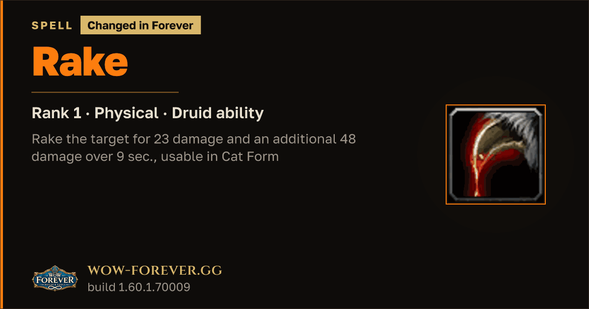 The preview card for Rake (Rank 1) - Druid Spell