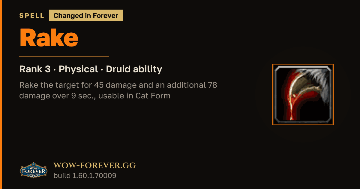 The preview card for Rake (Rank 3) - Druid Spell