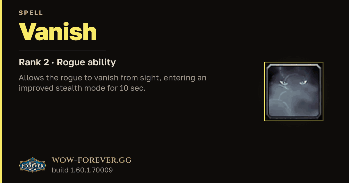 The preview card for Vanish (Rank 2) - Rogue Spell