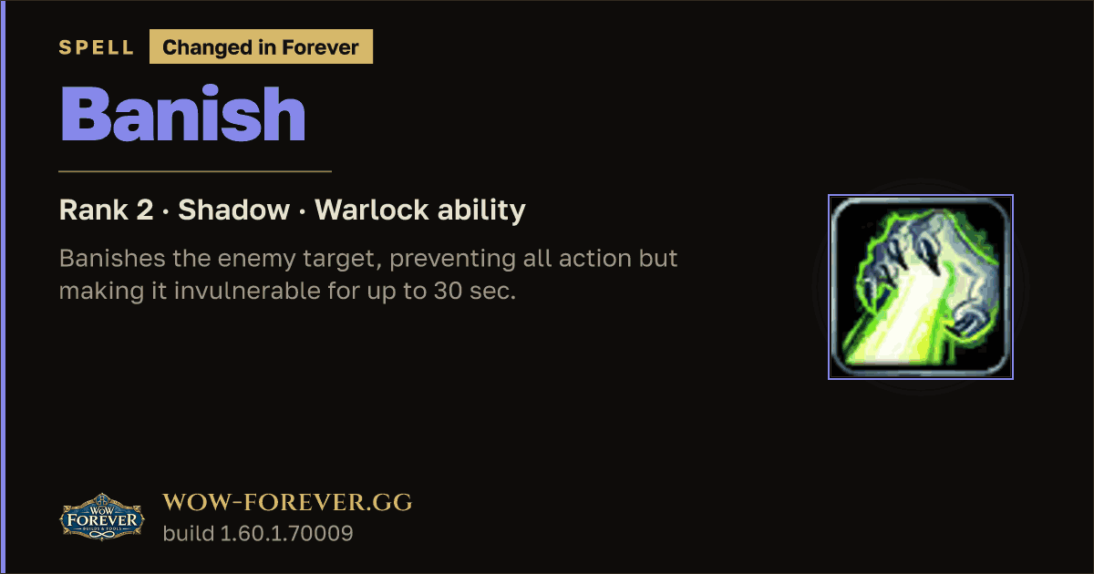 The preview card for Banish (Rank 2) - Warlock Spell