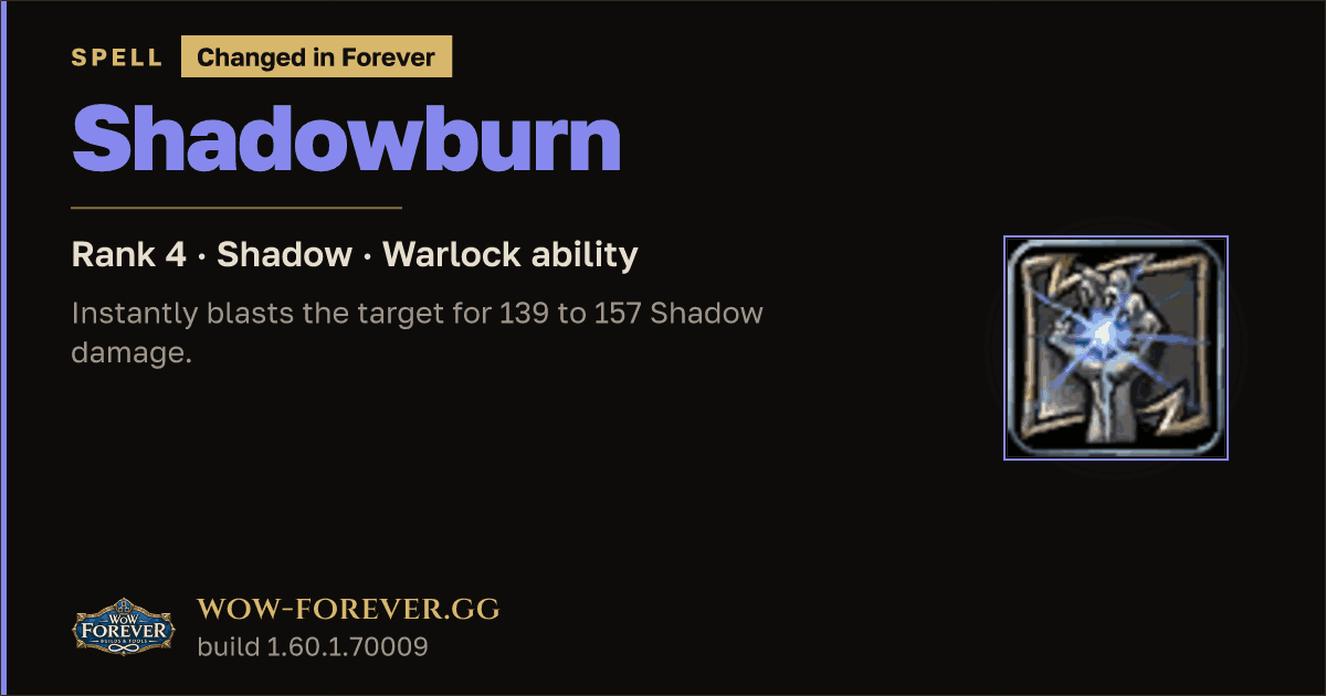 The preview card for Shadowburn (Rank 4) - Warlock Spell