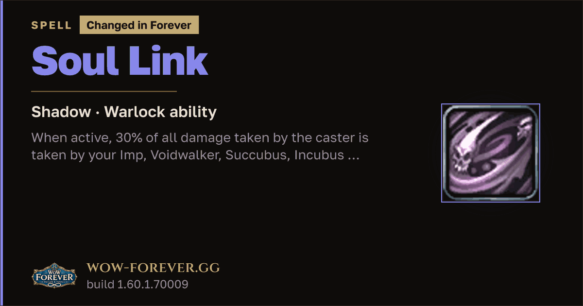 The preview card for Soul Link - Warlock Talent