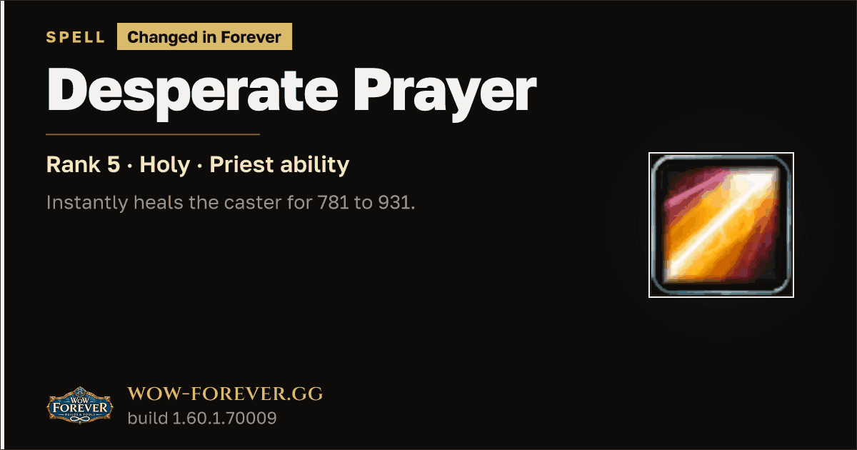 The preview card for Desperate Prayer (Rank 5) - Priest Spell