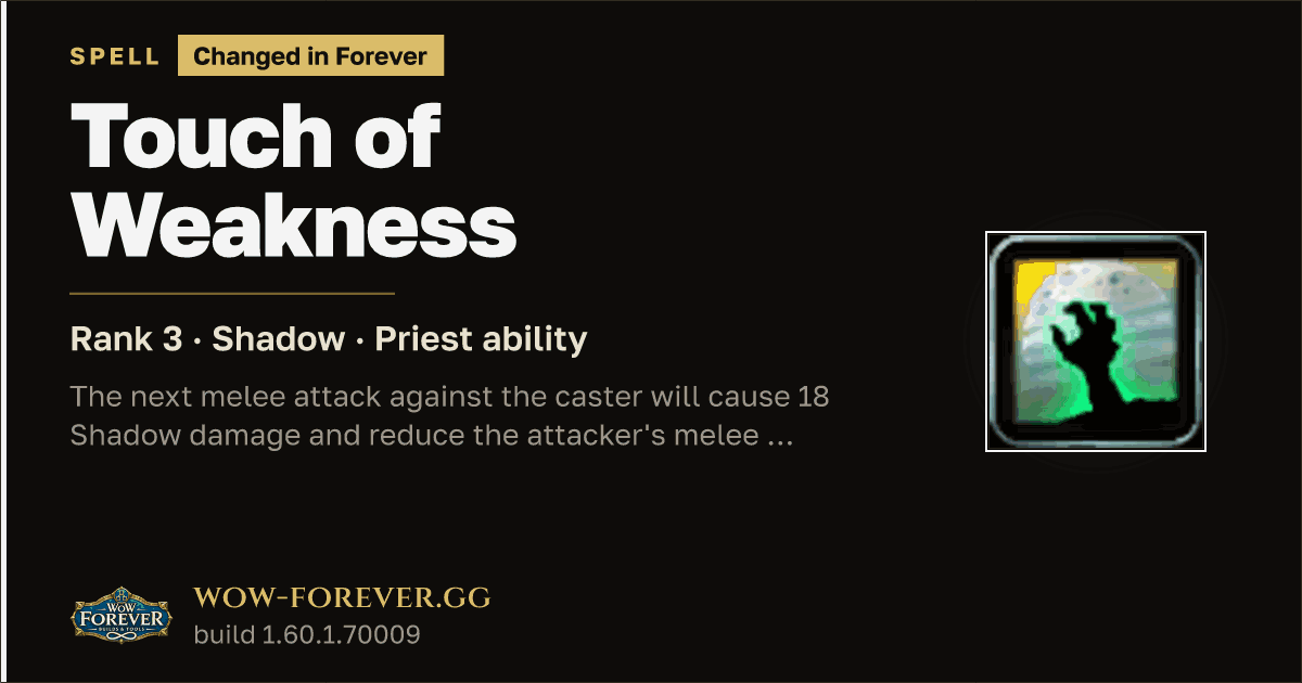The preview card for Touch of Weakness (Rank 3) - Priest Spell