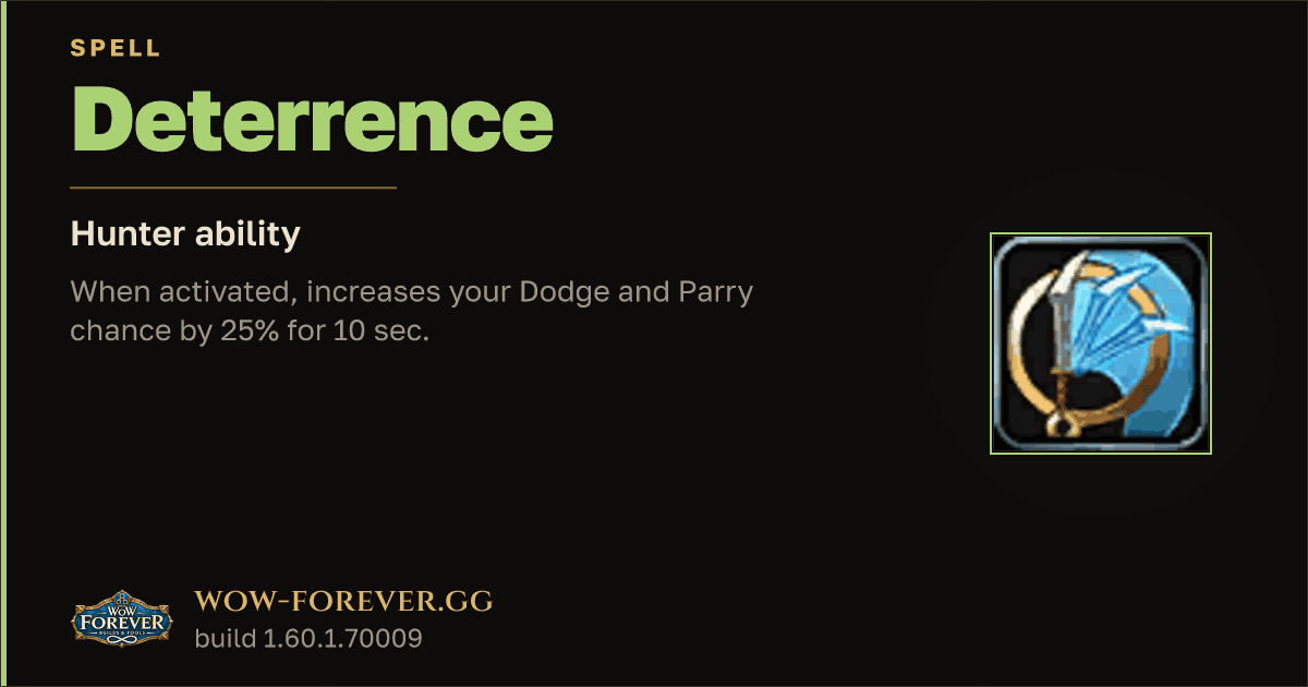 The preview card for Deterrence - Hunter Talent