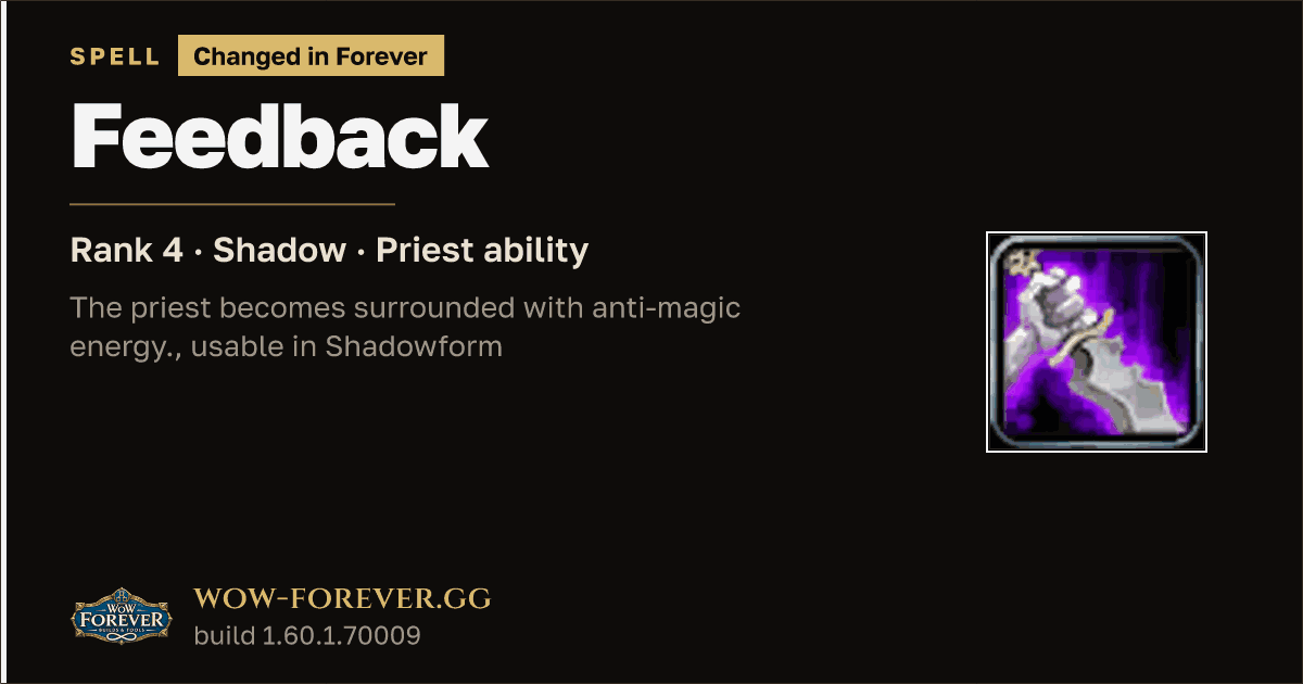 The preview card for Feedback (Rank 4) - Priest Spell