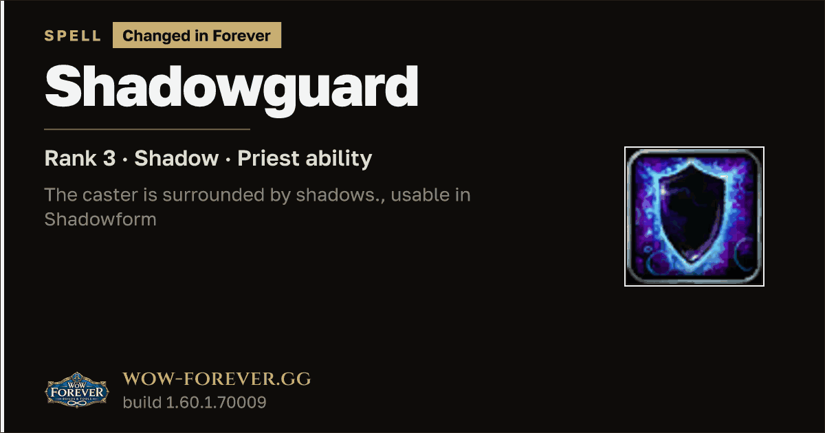 The preview card for Shadowguard (Rank 3) - Priest Spell