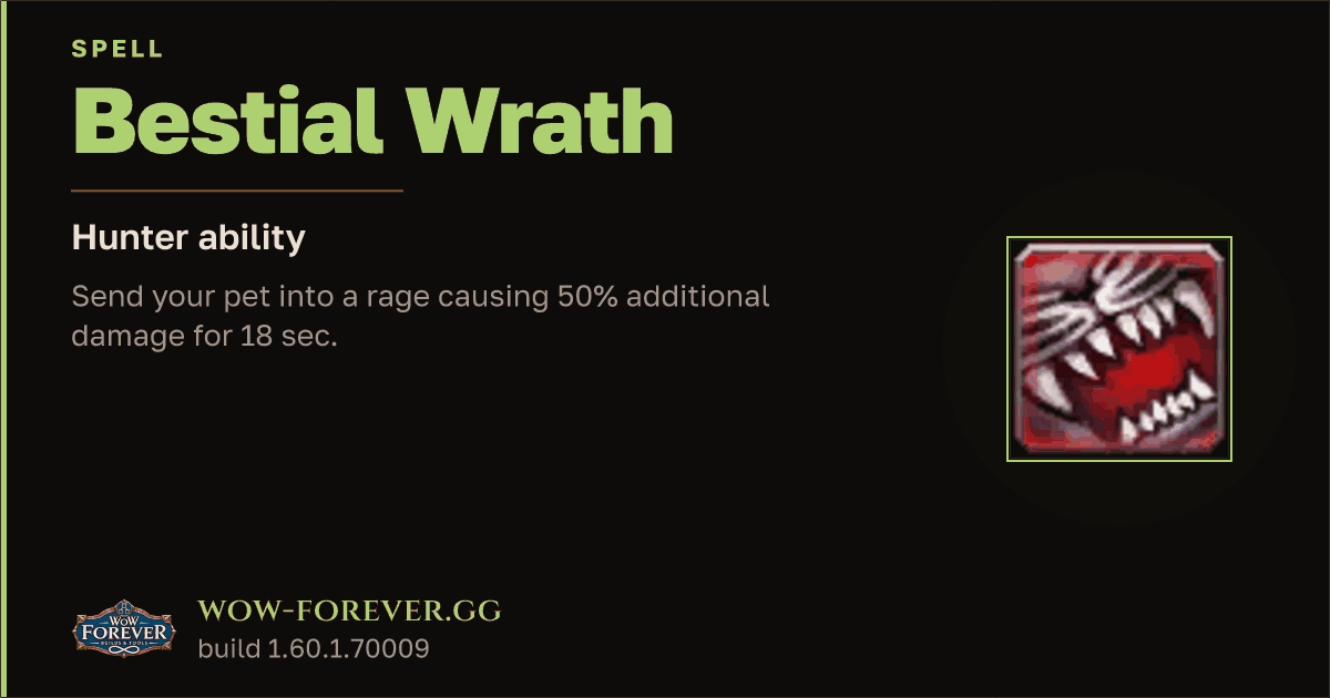 The preview card for Bestial Wrath - Hunter Talent