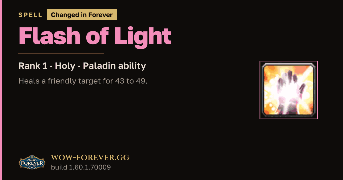 The preview card for Flash of Light (Rank 1) - Paladin Spell