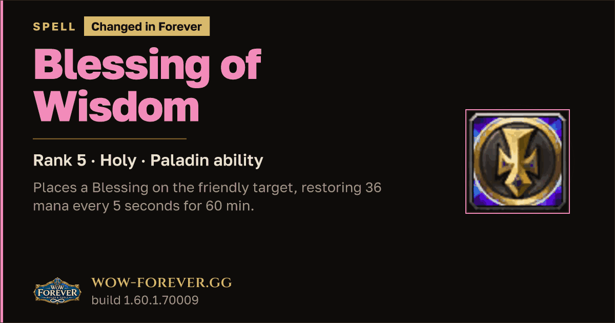 The preview card for Blessing of Wisdom (Rank 5) - Paladin Spell