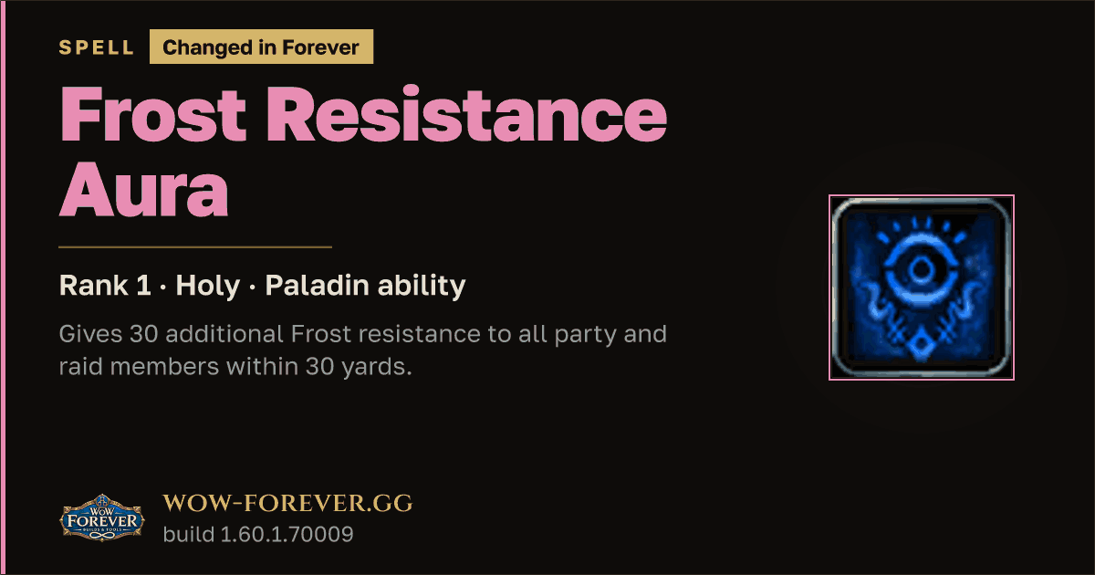 The preview card for Frost Resistance Aura (Rank 1) - Paladin Spell