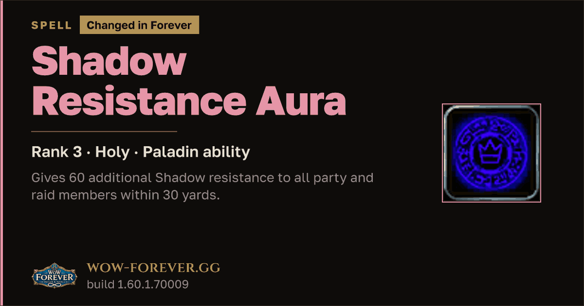 The preview card for Shadow Resistance Aura (Rank 3) - Paladin Spell