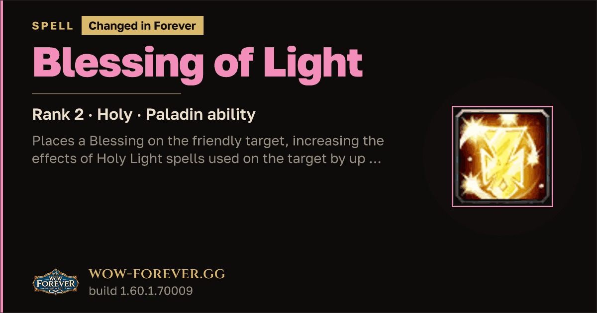 The preview card for Blessing of Light (Rank 2) - Paladin Spell