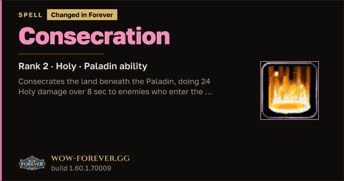 The preview card for Consecration (Rank 2) - Paladin Spell