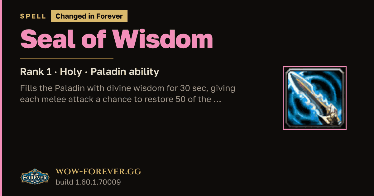 The preview card for Seal of Wisdom (Rank 1) - Paladin Spell