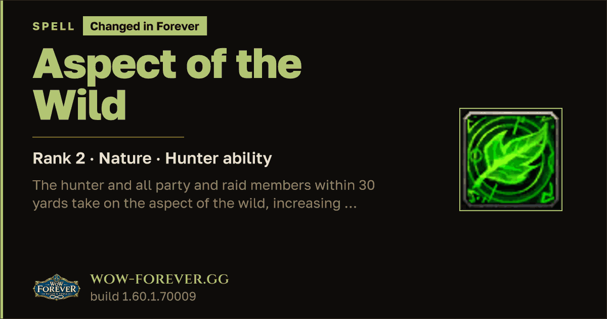 The preview card for Aspect of the Wild (Rank 2) - Hunter Spell