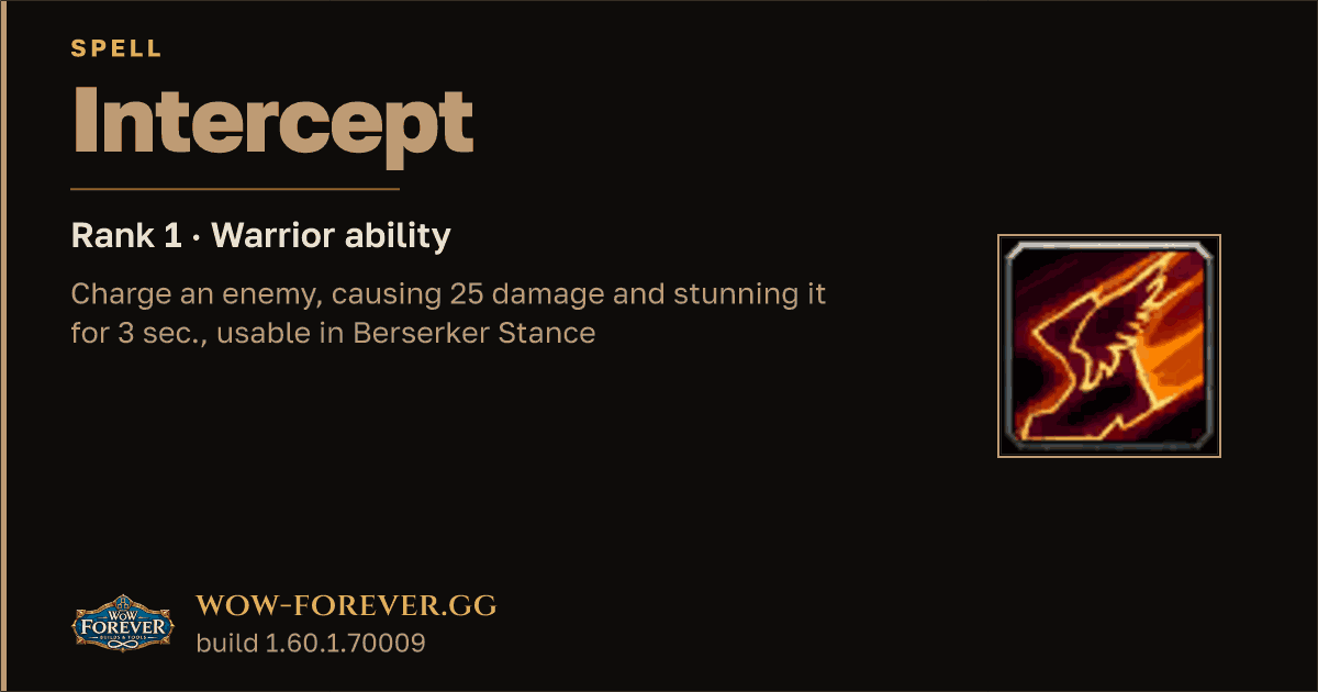 The preview card for Intercept (Rank 1) - Warrior Spell