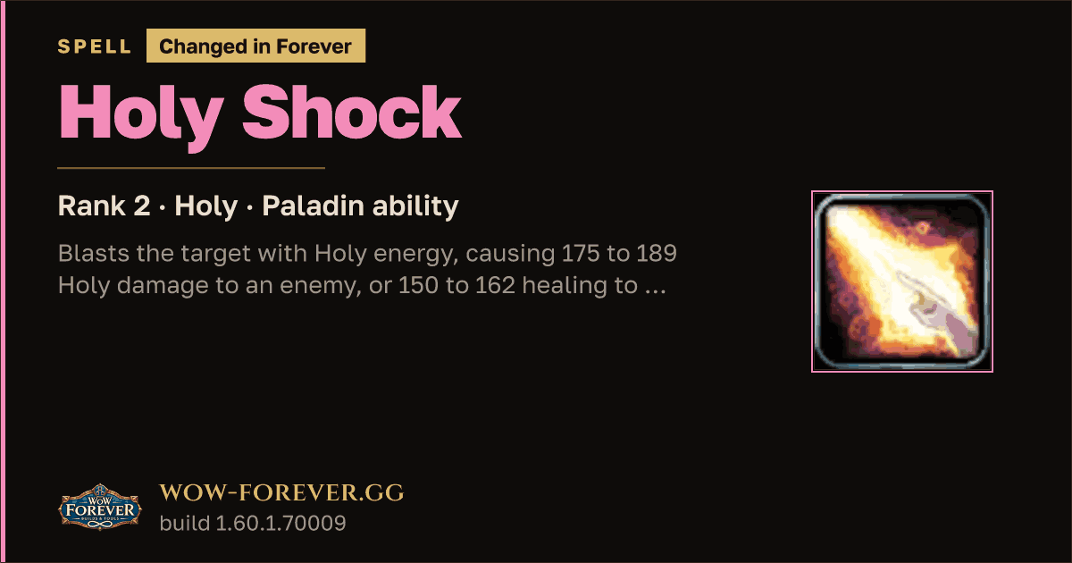 The preview card for Holy Shock (Rank 2) - Paladin Spell