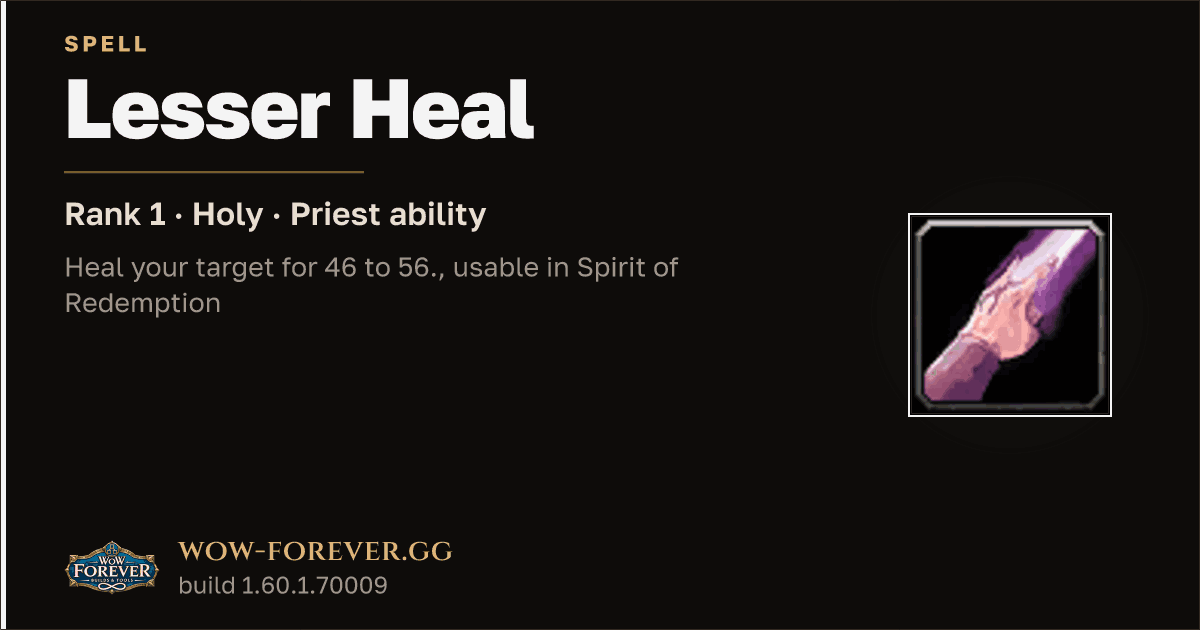 The preview card for Lesser Heal (Rank 1) - Priest Spell
