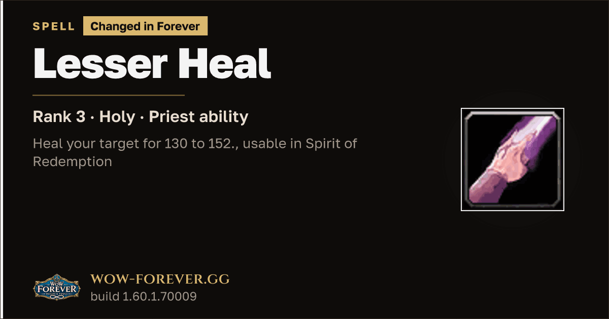The preview card for Lesser Heal (Rank 3) - Priest Spell