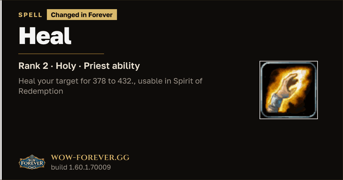 The preview card for Heal (Rank 2) - Priest Spell