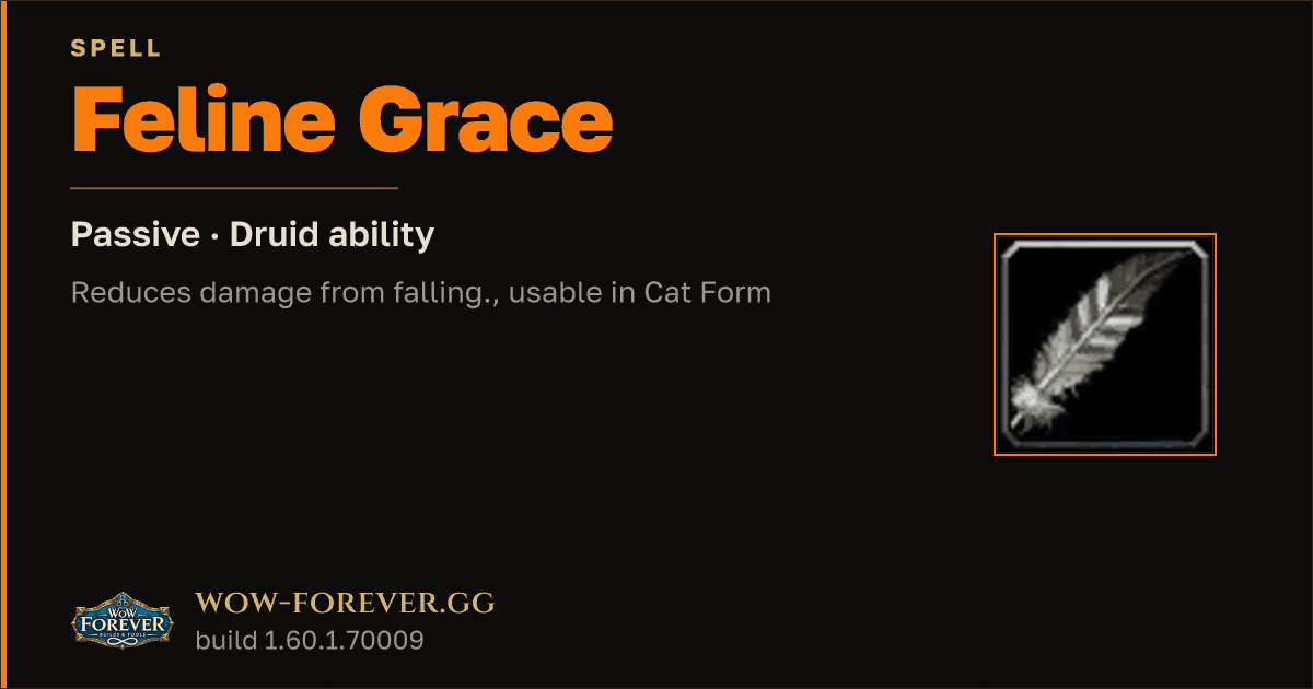 The preview card for Feline Grace (Passive) - Druid Spell