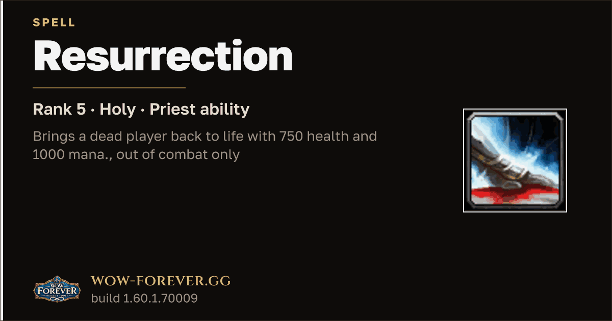 The preview card for Resurrection (Rank 5) - Priest Spell