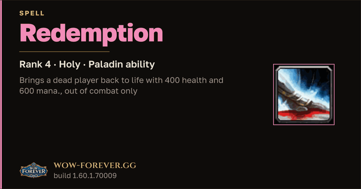 The preview card for Redemption (Rank 4) - Paladin Spell