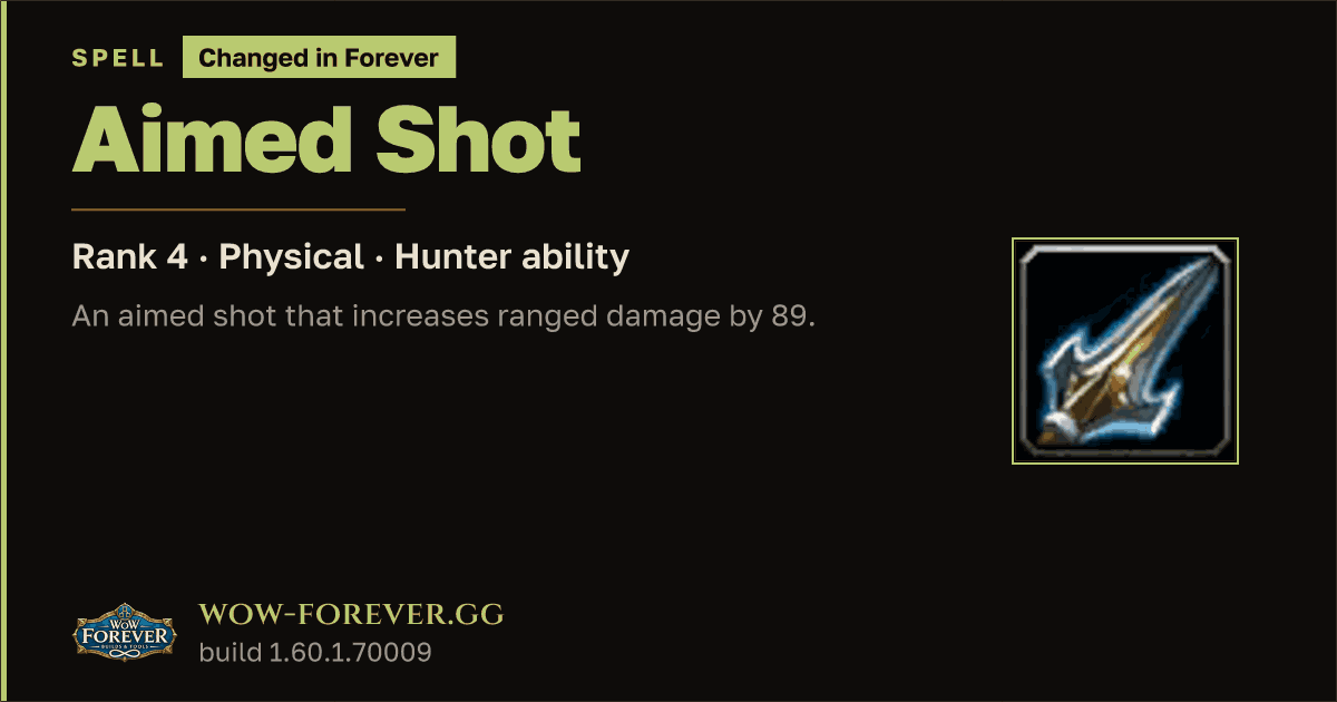 The preview card for Aimed Shot (Rank 4) - Hunter Spell