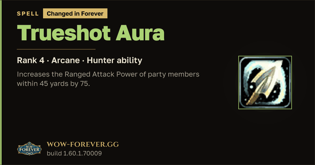 The preview card for Trueshot Aura (Rank 4) - Hunter Spell