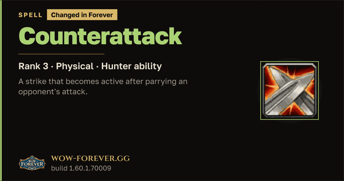 The preview card for Counterattack (Rank 3) - Hunter Spell