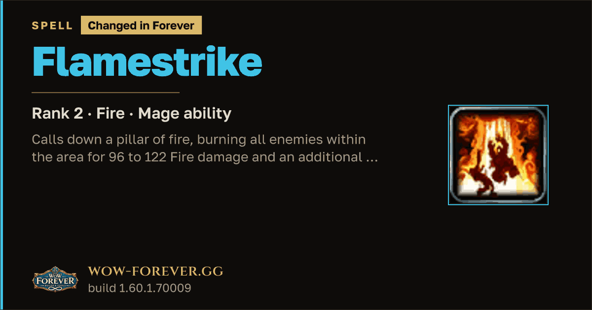 The preview card for Flamestrike (Rank 2) - Mage Spell