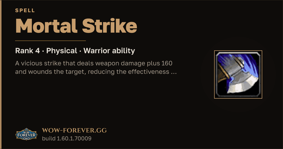 The preview card for Mortal Strike (Rank 4) - Warrior Spell