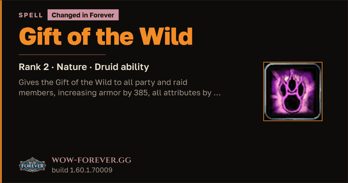 The preview card for Gift of the Wild (Rank 2) - Druid Spell