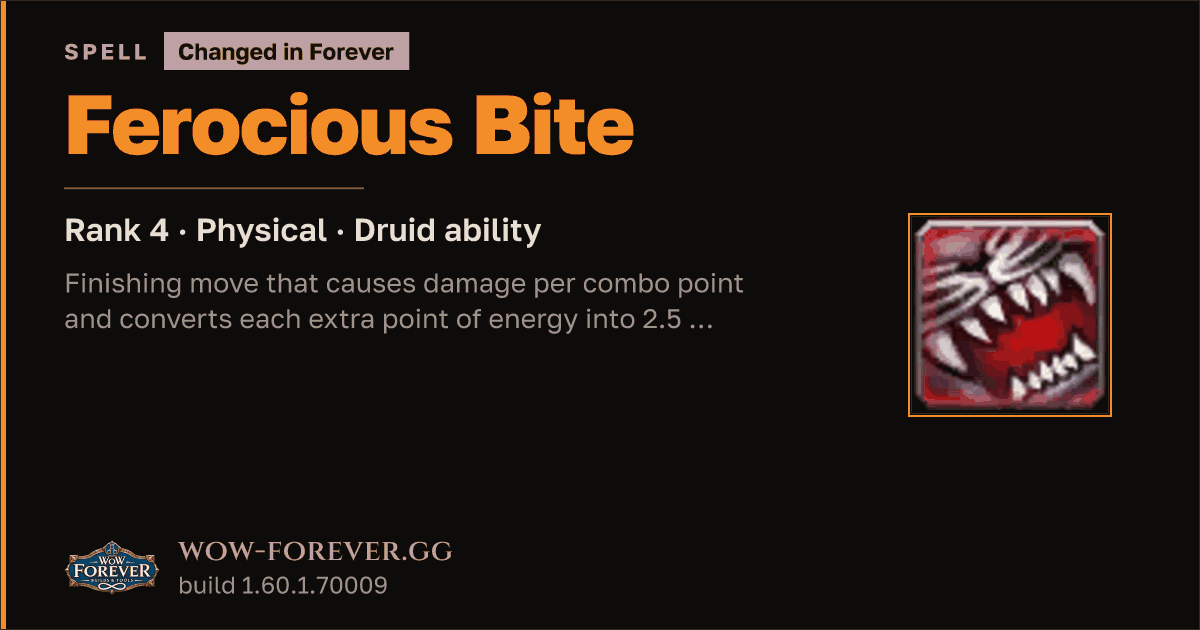The preview card for Ferocious Bite (Rank 4) - Druid Spell