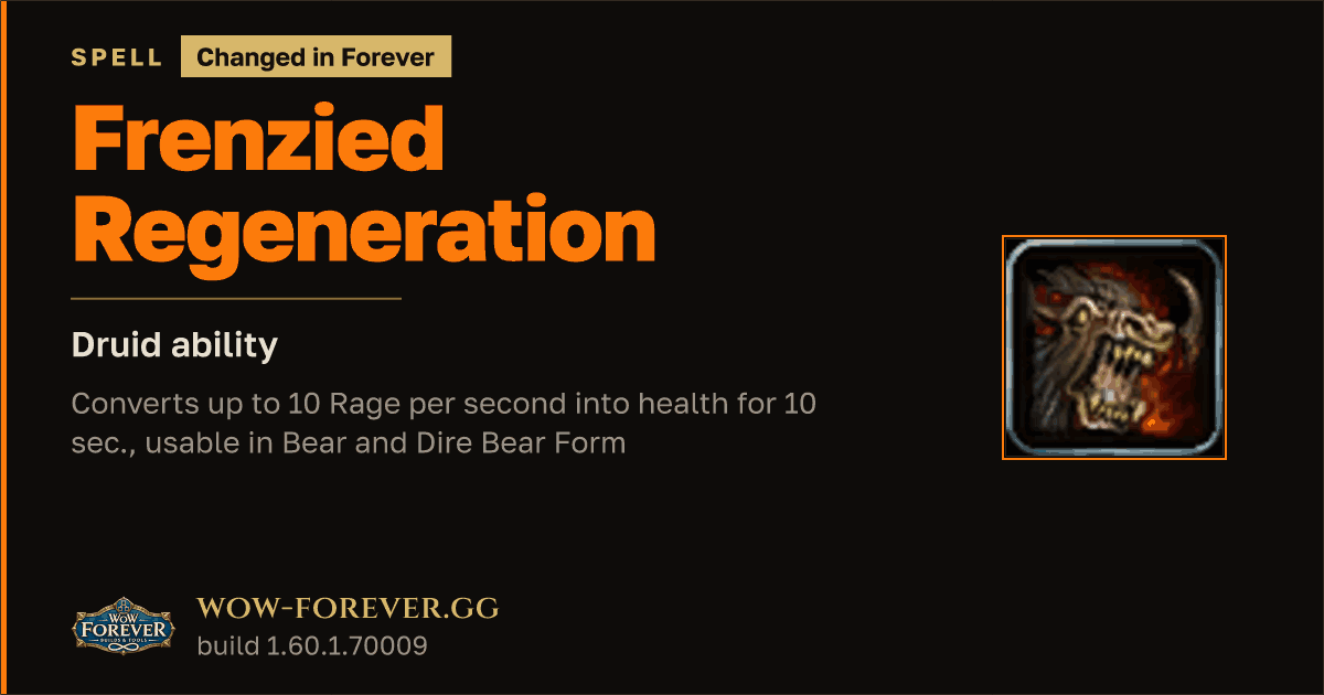 The preview card for Frenzied Regeneration - Druid Spell