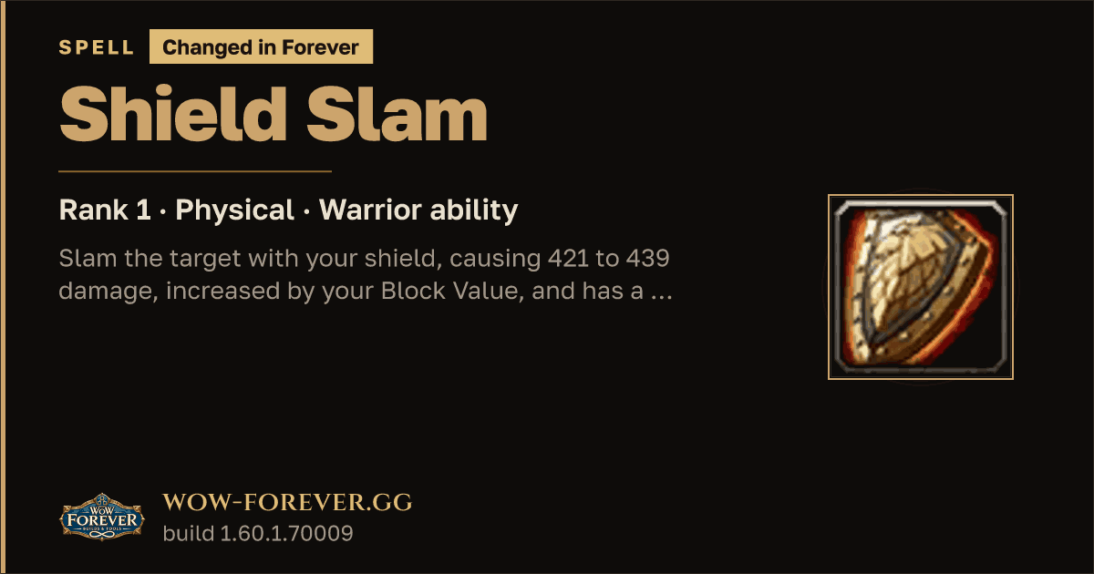 The preview card for Shield Slam (Rank 1) - Warrior Talent