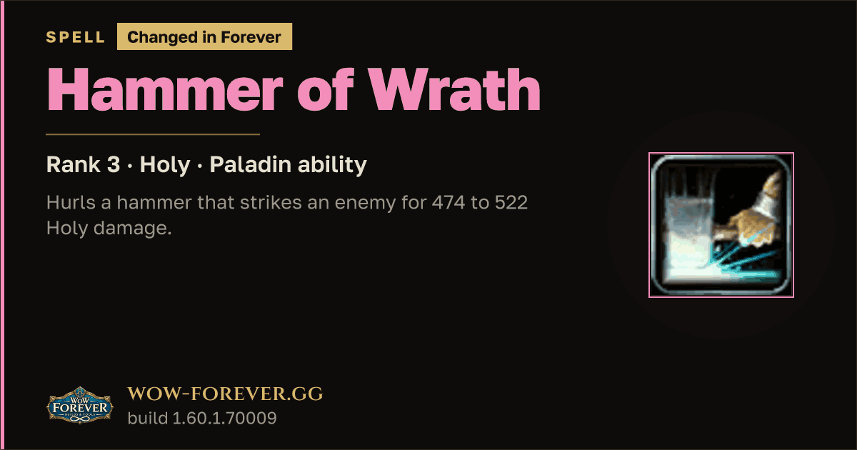 The preview card for Hammer of Wrath (Rank 3) - Paladin Spell