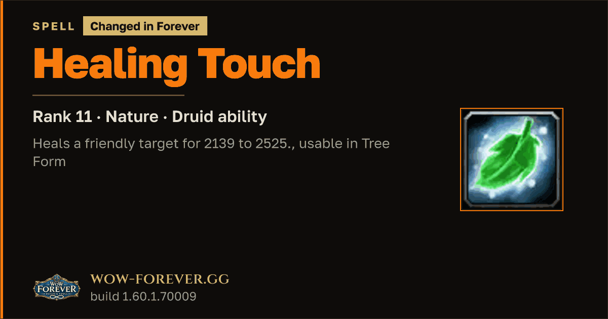 The preview card for Healing Touch (Rank 11) - Druid Spell