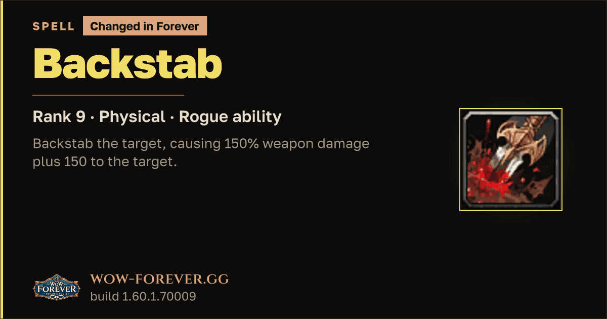 The preview card for Backstab (Rank 9) - Rogue Spell