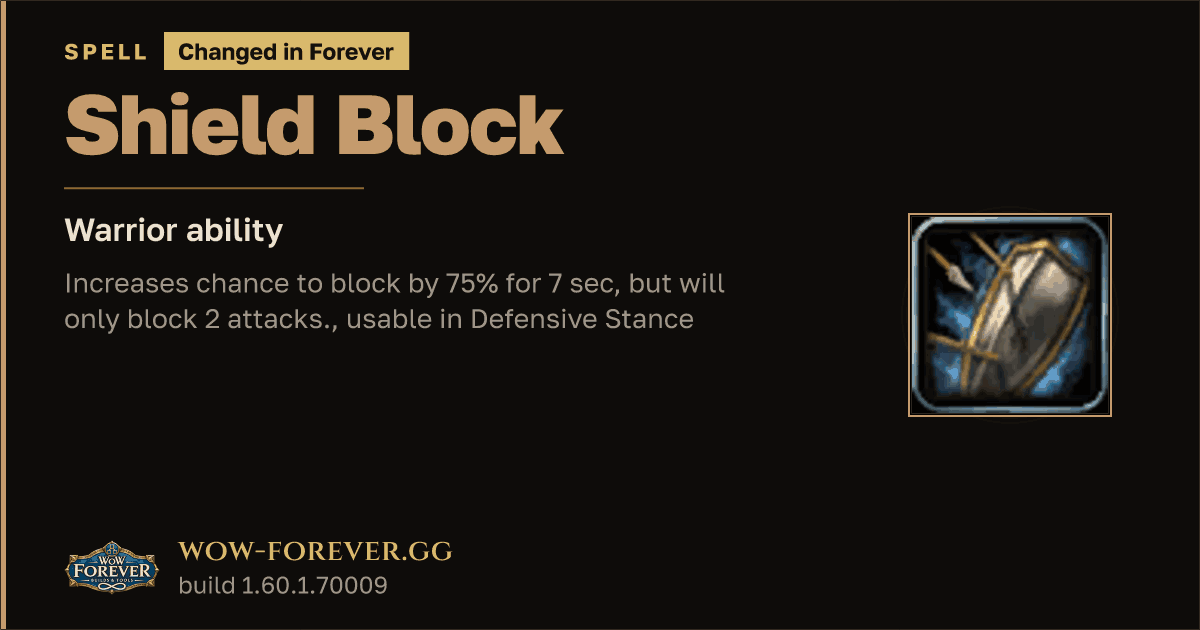 The preview card for Shield Block - Warrior Spell