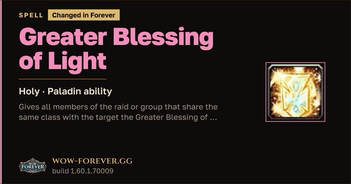 The preview card for Greater Blessing of Light - Paladin Spell